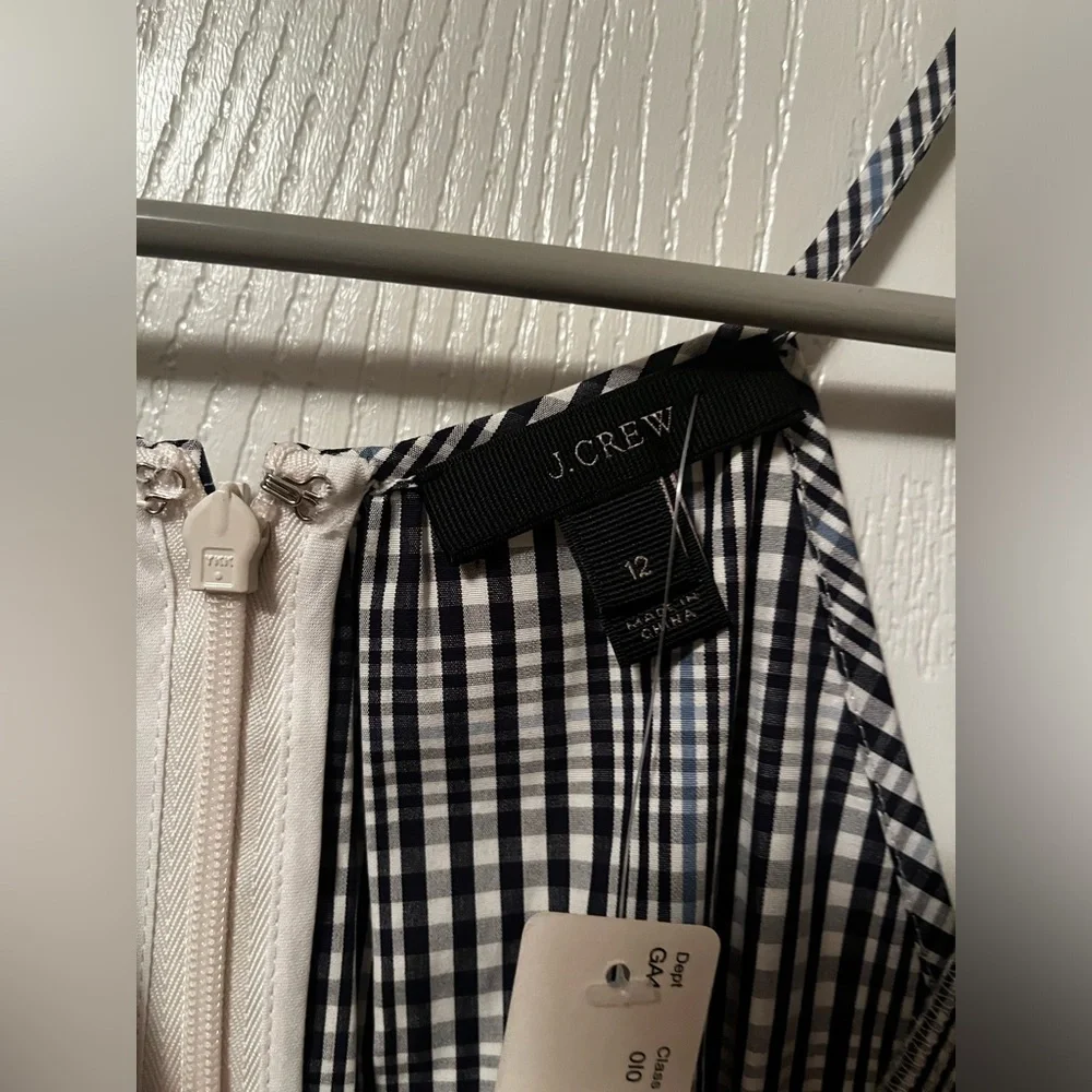NWT J Crew Sleeveless Blue Plaid Mini Dress with Ruffle Hem Size 12 - Picture 4 of 10
